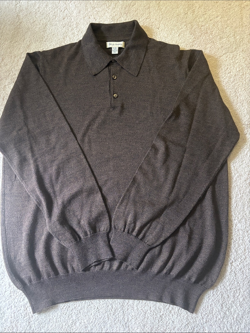 John W. Nordstrom Men's Dark Brown V-Neck Polo Sweater